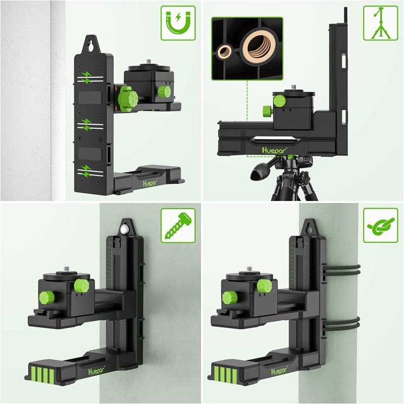 Huepar S04CG 4D Kreuzlinienlaser in SystemKoffer L-Boxx136 Set Mit 3m Teleskopstange L30-0, Stativ TPD14 und Empfänger LR-5RG