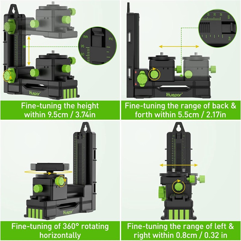 Huepar S04CG 4D Kreuzlinienlaser in SystemKoffer L-Boxx136 Set Mit 3m Teleskopstange L30-0, Stativ TPD14 und Empfänger LR-5RG