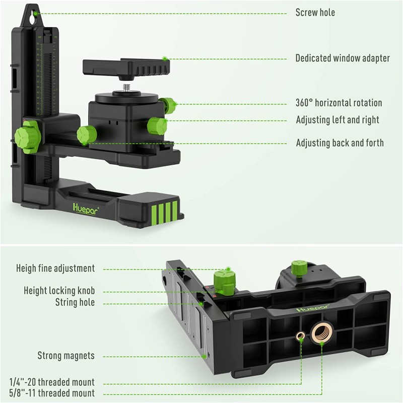 Huepar S04CG 4D Kreuzlinienlaser in SystemKoffer L-Boxx136 Set Mit 3m Teleskopstange L30-0, Stativ TPD14 und Empfänger LR-5RG