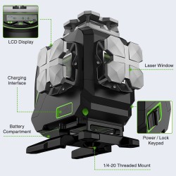 Huepar S04CG 4D Kreuzlinienlaser in SystemKoffer L-Boxx136 Set Mit 3m Teleskopstange L30-0, Stativ TPD14 und Empfänger LR-5RG