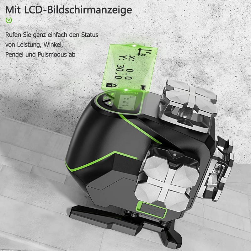 Huepar S04CG 4D Kreuzlinienlaser in SystemKoffer L-Boxx136 Set Mit 3m Teleskopstange L30-0, Stativ TPD14 und Empfänger LR-8RG