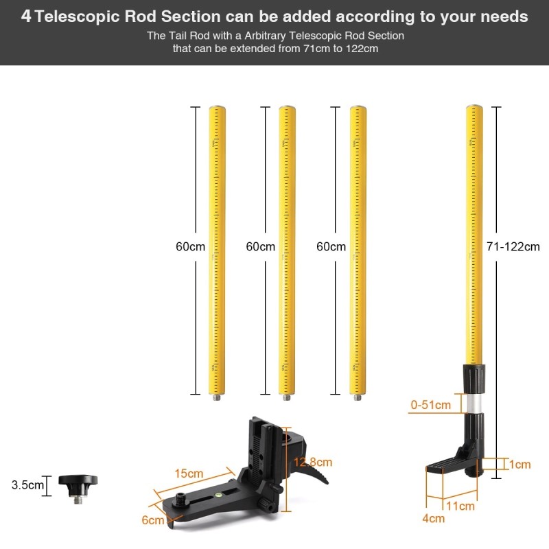 Huepar S04CG 4D Kreuzlinienlaser in SystemKoffer L-Boxx136 Set Mit 3m Teleskopstange L30-0, Stativ TPD14 und Empfänger LR-8RG