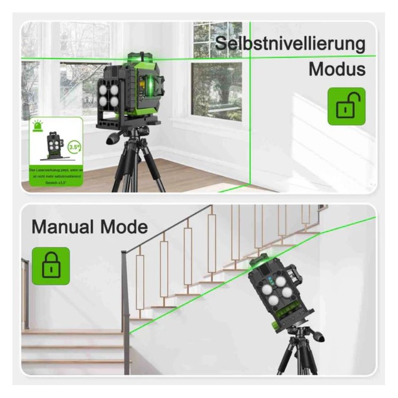 Huepar 703CG Laserniveau Grünen Strahlen Selbstnivellierender Laser mit Li-Ionen