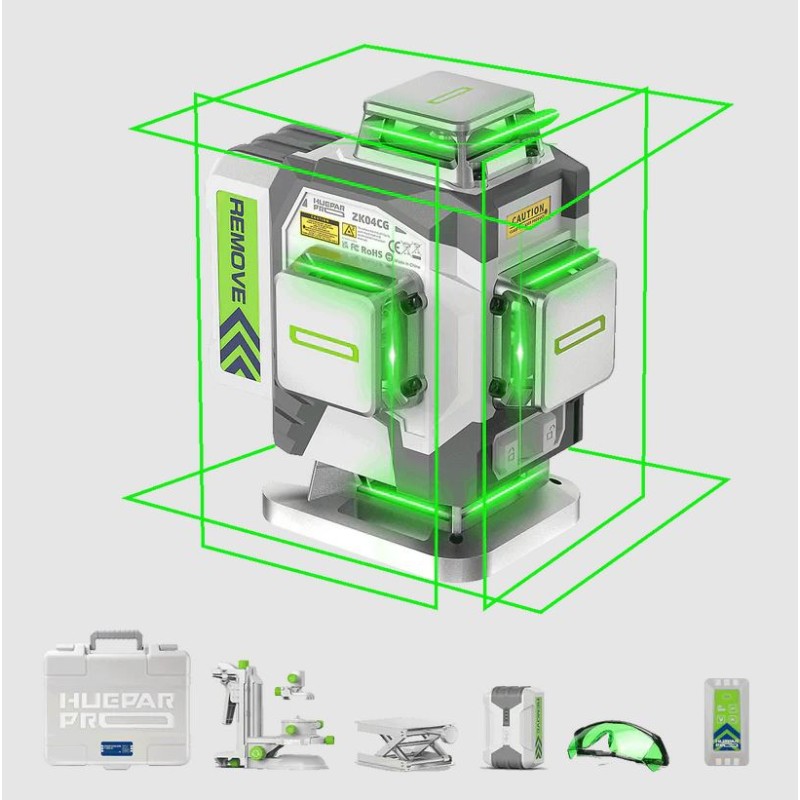 Huepar ZK04CG 4D Kreuzlinienlaser Mit Halterung und Hebebasis in Koffer