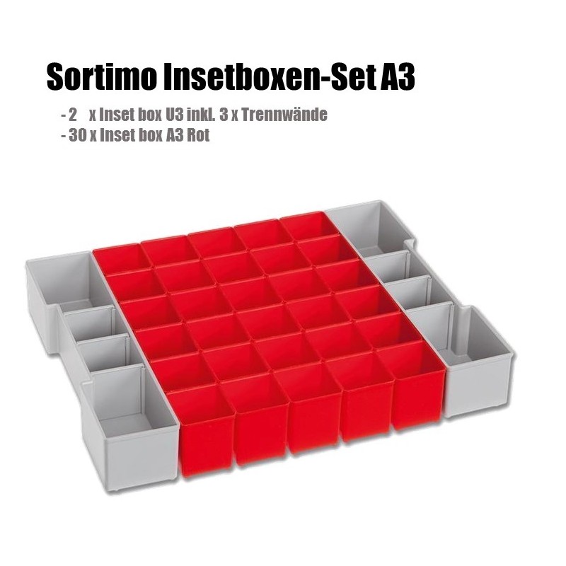 InsetBoxen Set A3 Rot/Grau und Deckeleinlage Set für L-Boxx 102/ W-Boxx 102