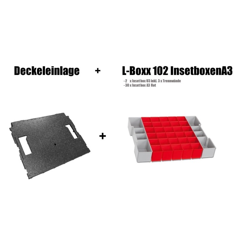 InsetBoxen Set A3 Rot/Grau und Deckeleinlage Set für L-Boxx 102/ W-Boxx 102