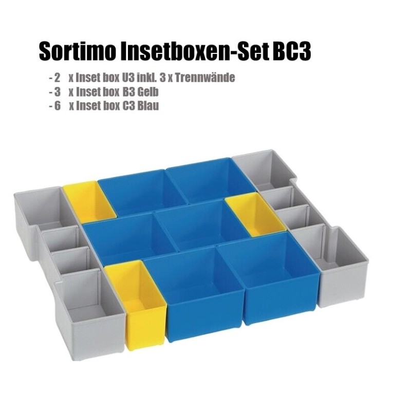 InsetBoxen Set BC3 Blau/Gelb/Grau und Deckeleinlage Set für L-Boxx 102/ W-Boxx 102