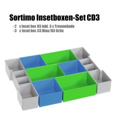 InsetBoxen Set CD3 Blau/Grün/Grau und Deckeleinlage Set für L-Boxx 102/ W-Boxx 102