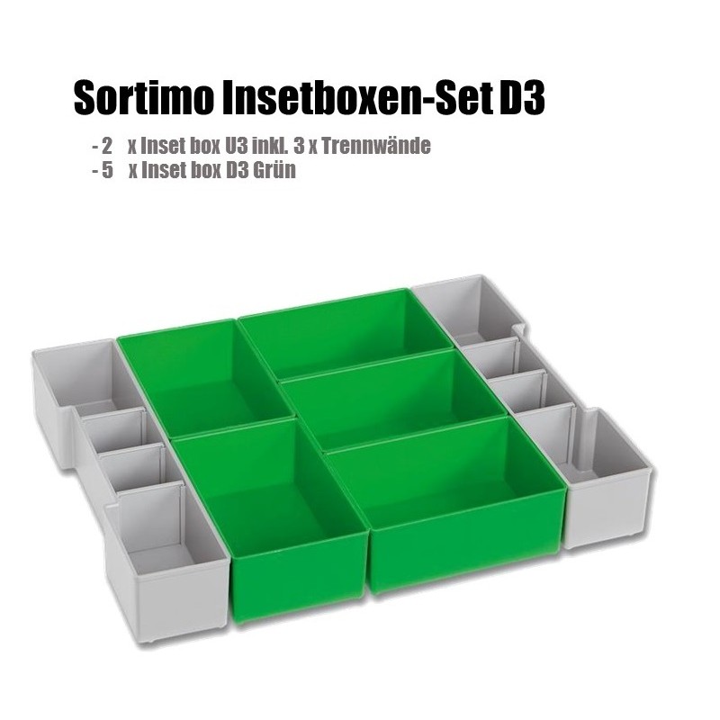 InsetBoxen Set D3 Grün/Grau und Deckeleinlage Set für L-Boxx 102/ W-Boxx 102