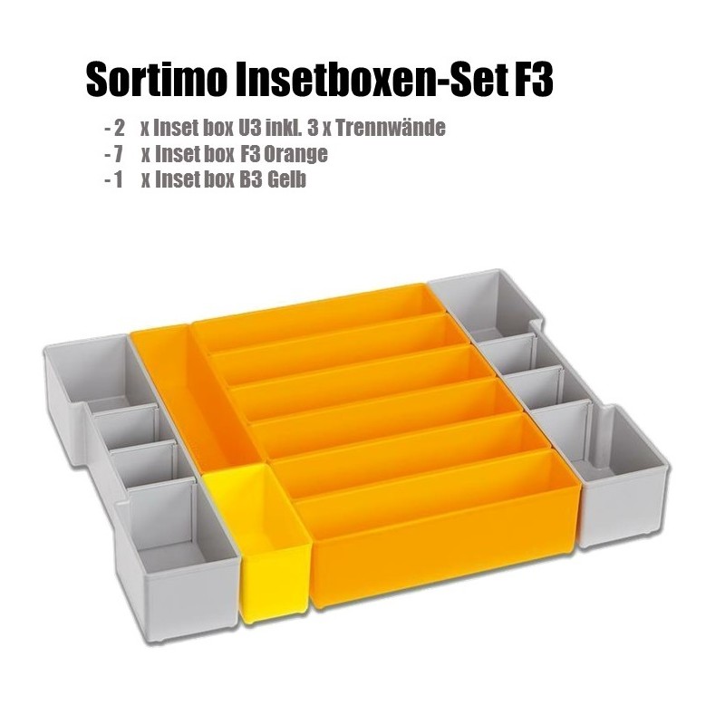 InsetBoxen Set F3 Orange/Gelb/Grau und Deckeleinlage Set für L-Boxx 102/ W-Boxx 102