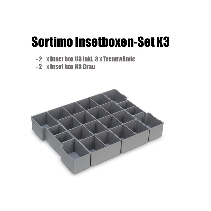 InsetBoxen Set K3 Grau und Deckeleinlage Set für L-Boxx 102/ W-Boxx 102