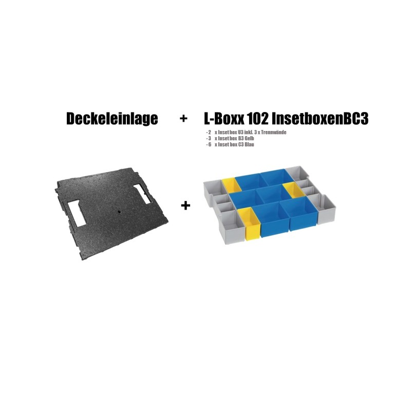 InsetBoxen Set BC3 Blau/Gelb/Grau und Deckeleinlage Set für L-Boxx 102/ W-Boxx 102