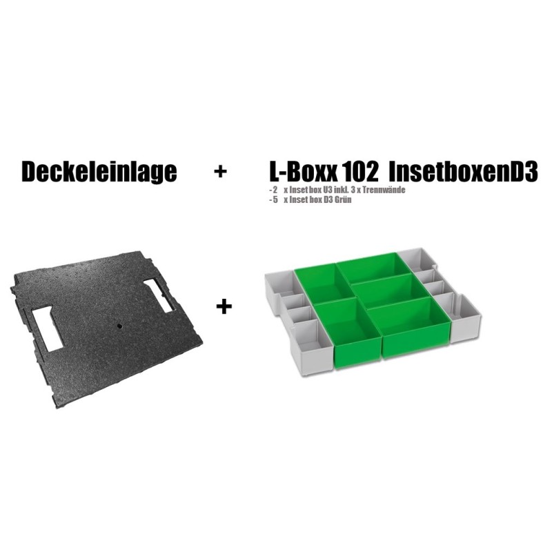 InsetBoxen Set D3 Grün/Grau und Deckeleinlage Set für L-Boxx 102/ W-Boxx 102