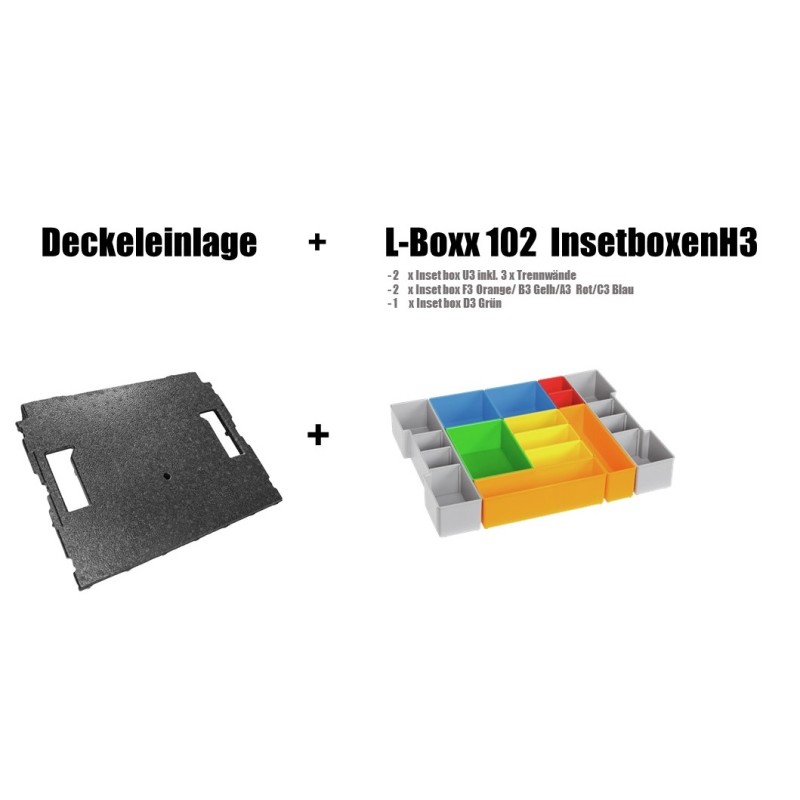 InsetBoxen Set H3 Grün/Orange/Gelb/Rot/Blau/Grau und Deckeleinlage Set für L-Boxx 102/ W-Boxx 102