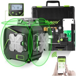 Huepar S03CG grün 3D Kreuzlinienlaser mit Fernbedienung im Koffer Set Mit 3m Teleskopstange