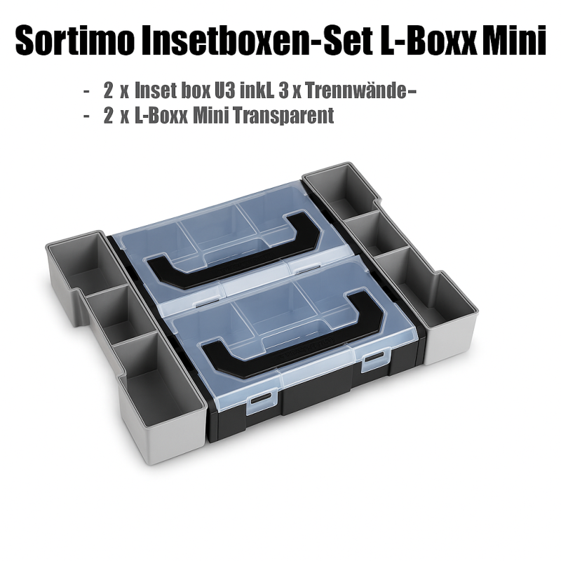 Insetboxen-Set L-Boxx mini Transparent und Deckeleinlage Set für W-BOXX/Sortimo L-Boxx 102