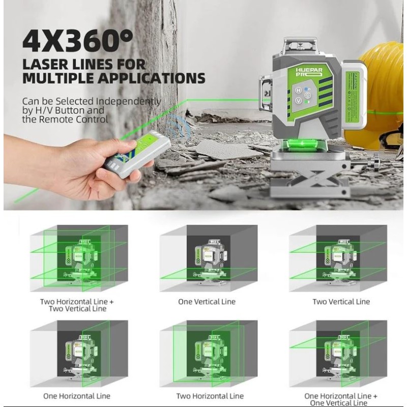 Huepar ZK04CG 4D 360° Kreuzlinienlaser mit LR8RG Empfänger & TPD16 Stativ