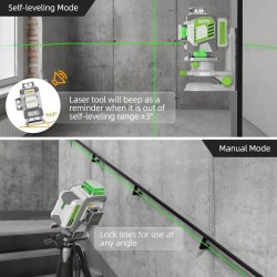 Huepar ZK04CG 4D 360° Kreuzlinienlaser mit LR8RG Empfänger & TPD16 Stativ