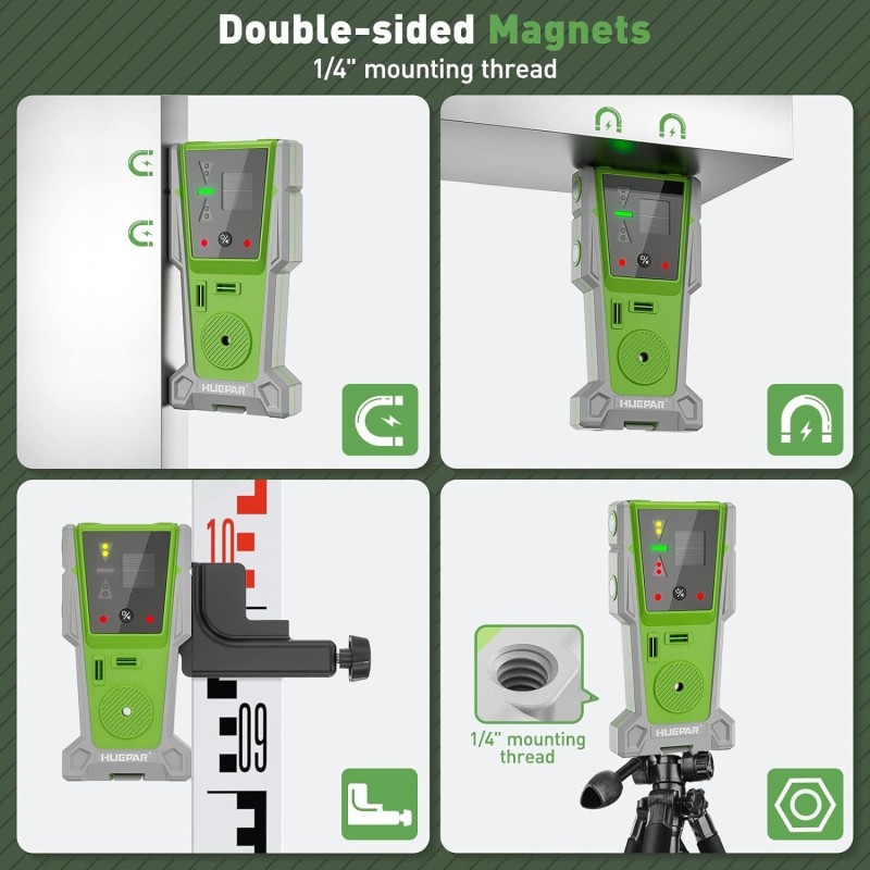 Huepar ZK04CG 4D 360° Kreuzlinienlaser mit LR8RG Empfänger & TPD16 Stativ
