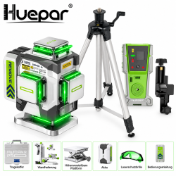 Huepar ZK04CG 4D 360° Kreuzlinienlaser mit LR8RG Empfänger & TPD16 Stativ