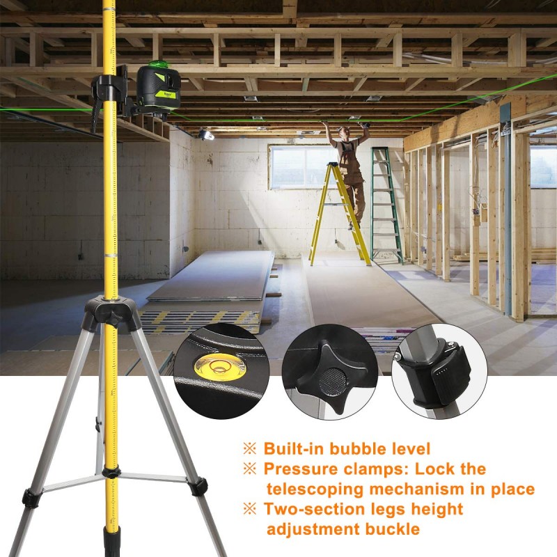 Huepar B02CG grüner 2D Kreuzlinienlaser mit Teleskopstange und Brille in Tasche