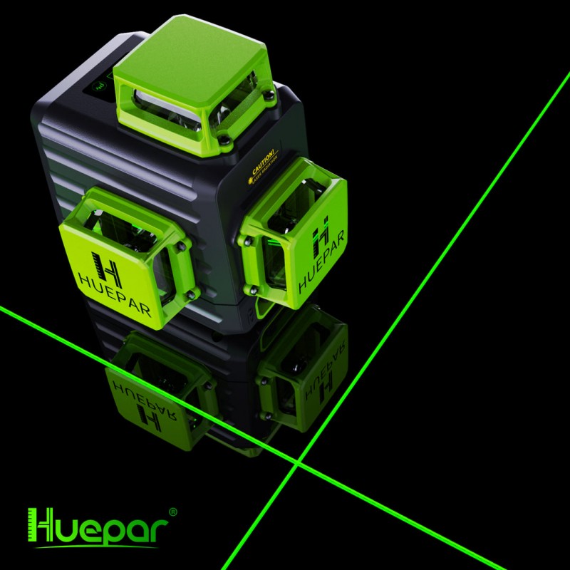 Huepar B03CG grüner 3D Kreuzlinienlaser Set mit Teleskopstange und Empfänger