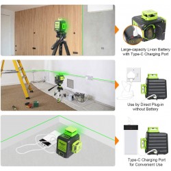 Huepar B03CG grüner 3D Kreuzlinienlaser Set mit Teleskopstange und Empfänger