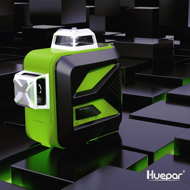 Huepar 603CG-BT 3D grüner Kreuzlinienlaser Selbstnivellierender und Neigungsmodus im Koffer