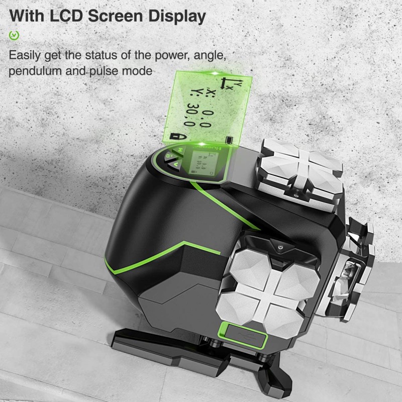Huepar S03DG grün 3D Kreuzlinienlaser mit Fernbedienung im Koffer Set Mit 3m Teleskopstange LP30