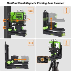 Huepar P04CG 4D selbstnivellierender Kreuzlinienlaser mit Fernbedienung im Koffer mit 3m Teleskopstange LP30-0 und Stativ TP14