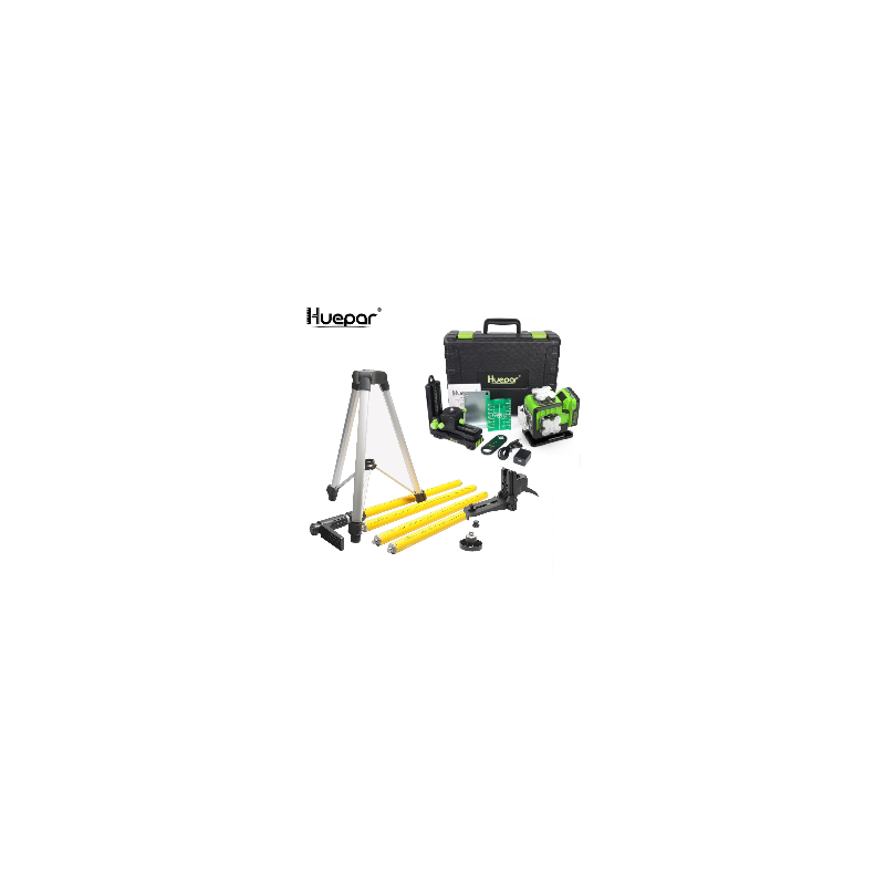 Huepar P04CG grüner 4D selbstnivellierender Kreuzlinienlaser mit Fernbedienung im Koffer Set Mit 3m Teleskopstange LP30