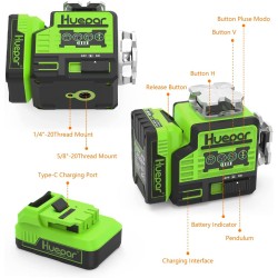 Huepar P02CG grüner 2D selbstnivellierender Kreuzlinienlaser mit Pulsmodus
