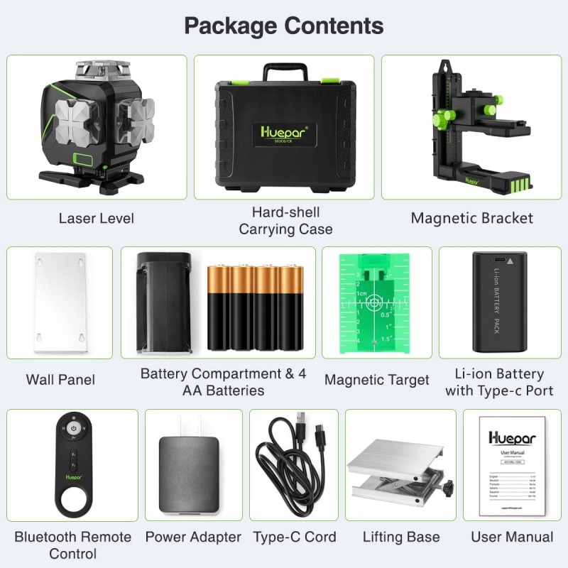 Huepar S04CG 4D Kreuzlinienlaser Mit Halterung