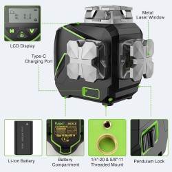 Huepar S03CG grün 3D Kreuzlinienlaser mit Fernbedienung im Koffer Set Mit Empfänger LR-5RG